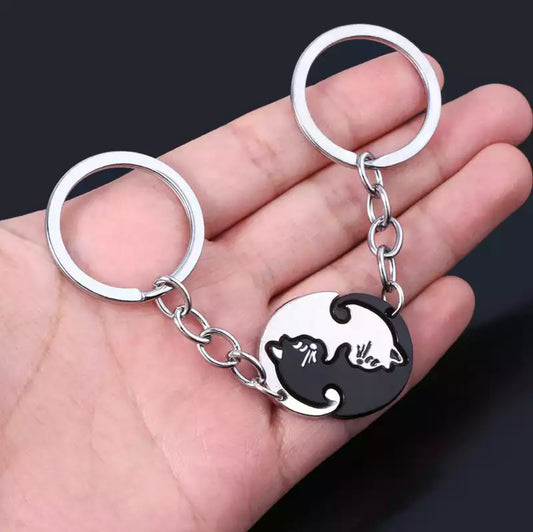 Black & Silver Cat Best friend Keychain set